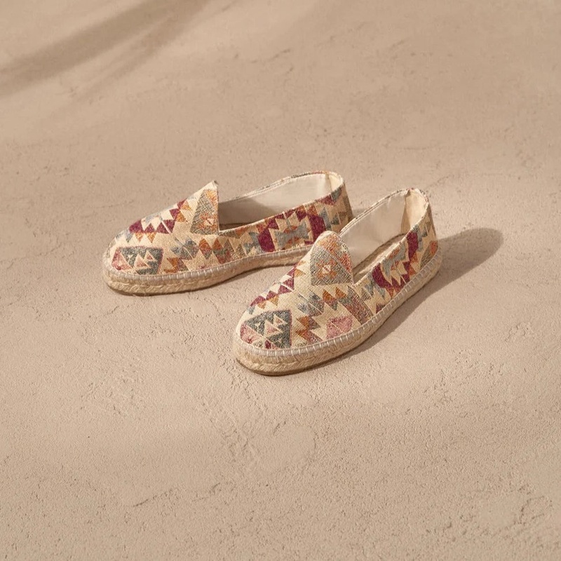 Men's Flat Espadrilles Aztec - Red Indigo On Beige 39