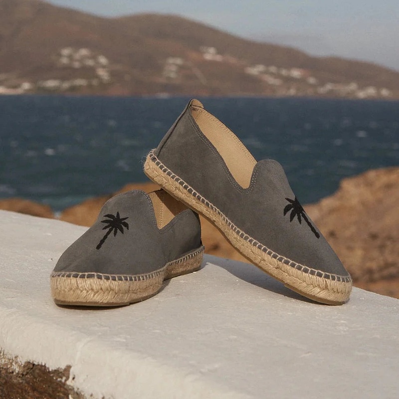 Men's Suede Flat Espadrilles - Carbon Grey & Black Palm 39