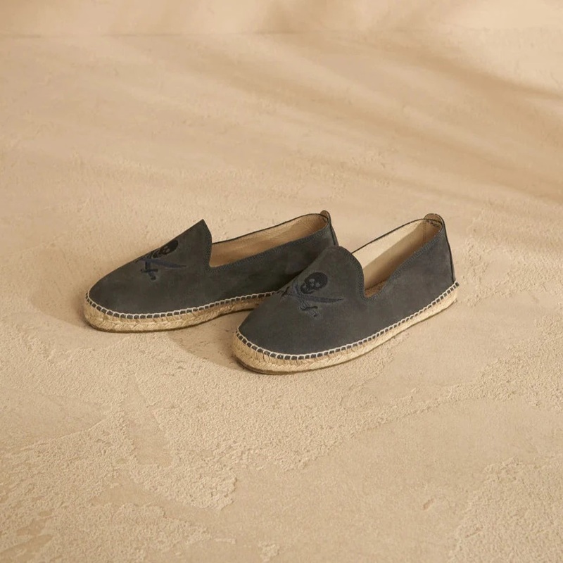 Men's Suede Flat Espadrilles - Carbon Grey & On Tone Skull 39