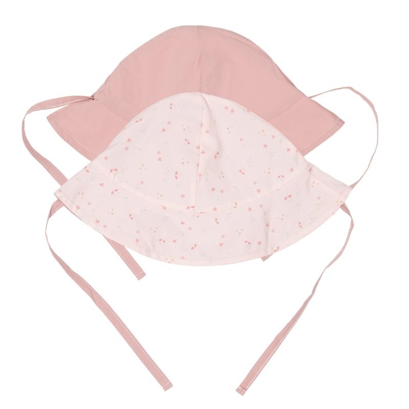 Reversible sun hat Little Pink Flowers / Vintage Pink Size 1