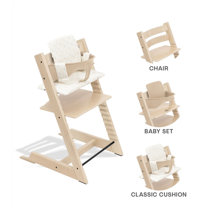 Tripp Trapp High Chair Bundle + Cushion Natural Chair + Wheat Cream OCS Cushion