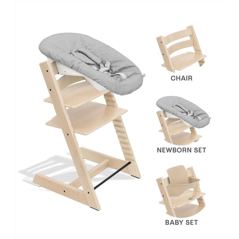 Tripp Trapp High Chair Bundle + Newborn Set Natural Bundle with Grey Newborn Set