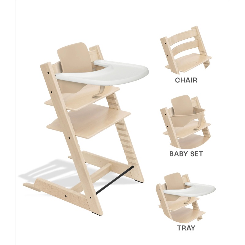 Tripp Trapp High Chair Bundle + Tray Natural Chair + White Tray