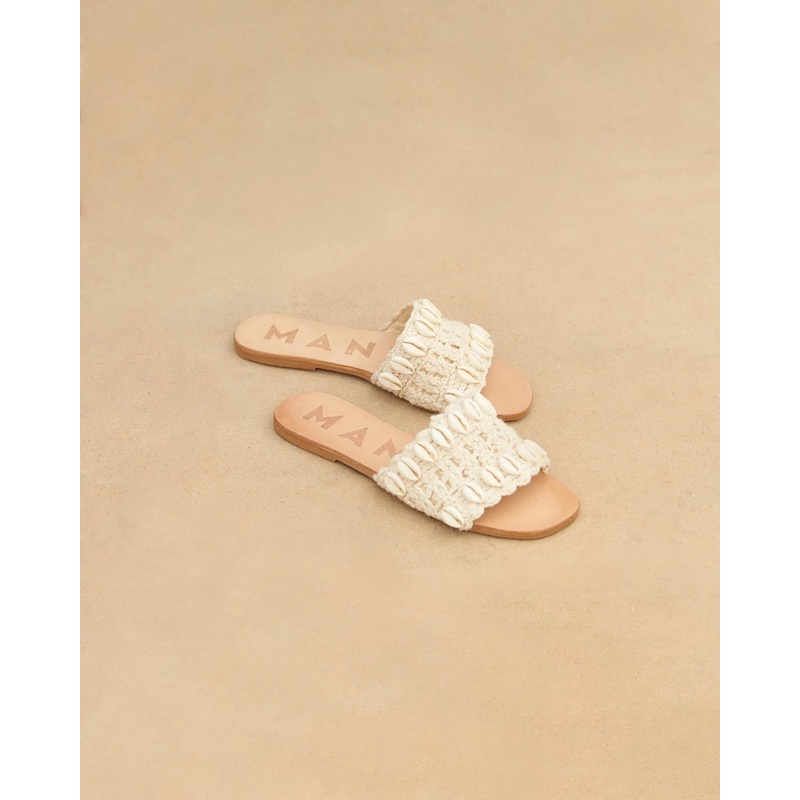 Women's Crochet One Strap Leather Sandals - Shells Yucatan Natural 36