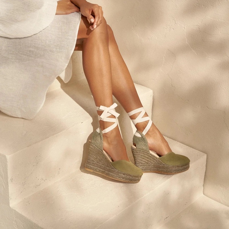Women's Soft Suede Heart-Shaped Wedge Espadrilles Hamptons - Kaki Green On Tone 36