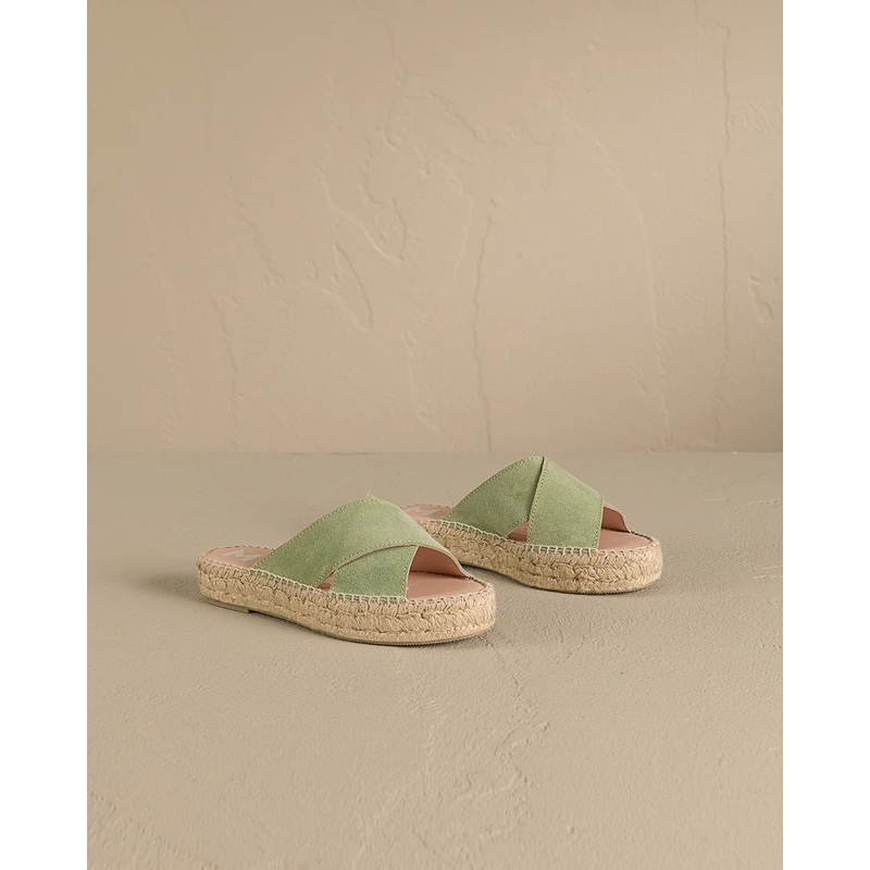 Women's Suede Double Sole Crossed Bands Sandals - Hamptons Sage 36