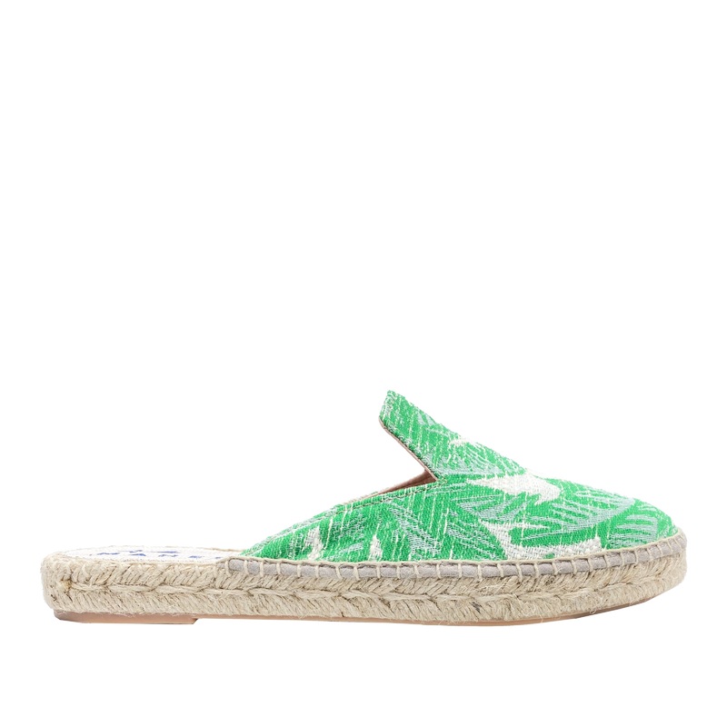 Women's Suede Mules Hamptons - Green Palms On Cream 37