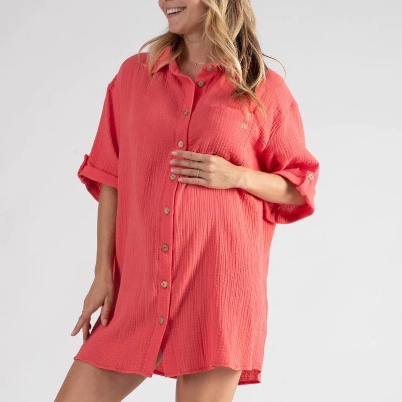 Bertille coral maternity and nursing shirt dress S/M