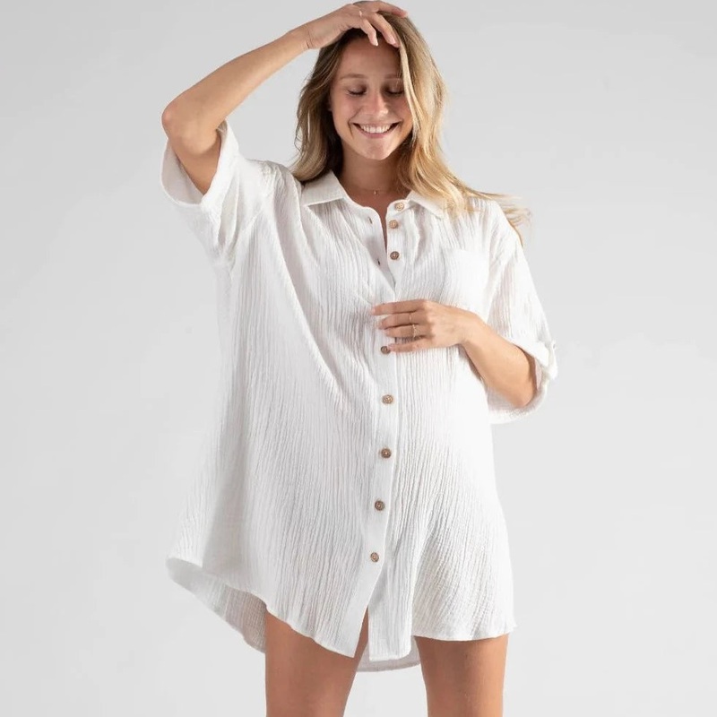 Bertille white maternity and nursing shirt dress S/M