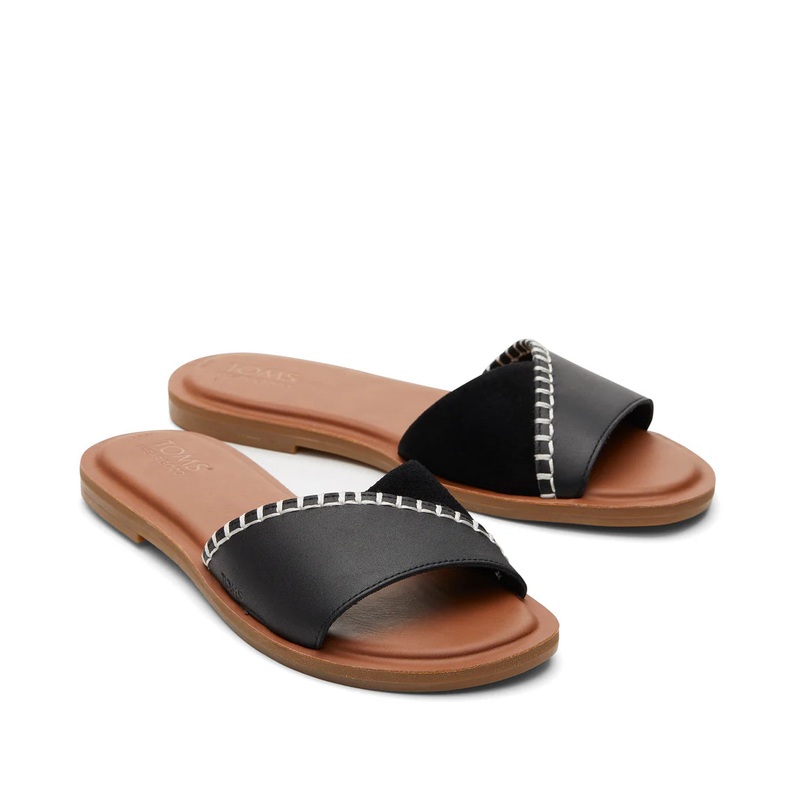 Women's Shea Black Leather Slide Sandal 36