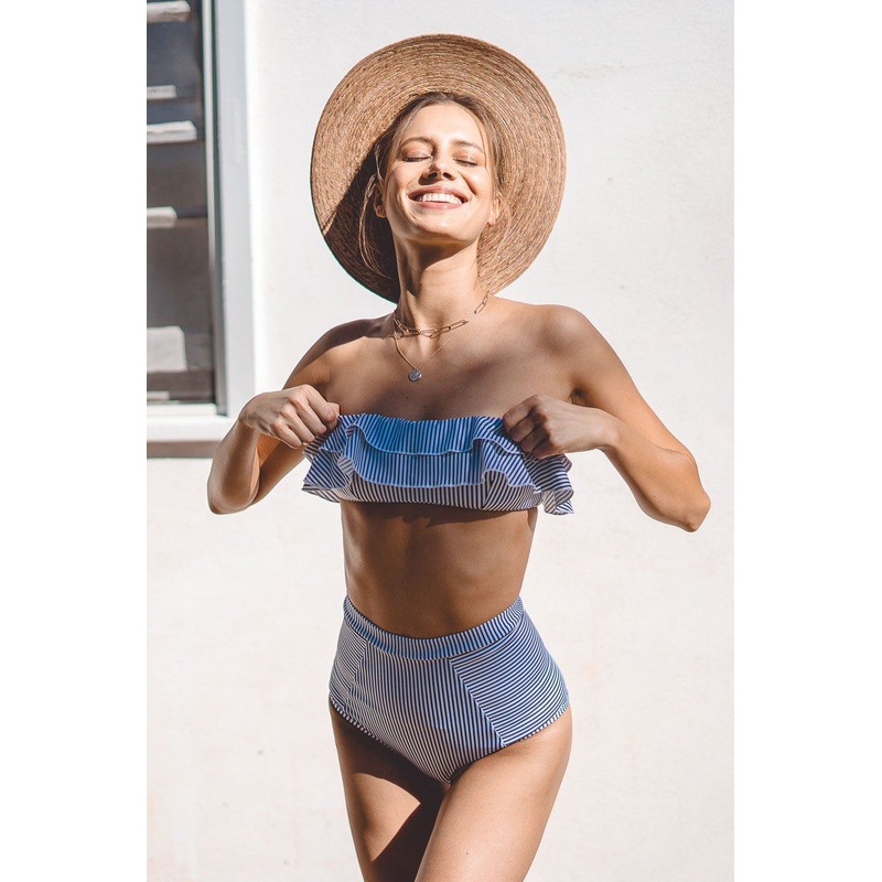 Dakota Bandeau Bikini - Blue & White XS