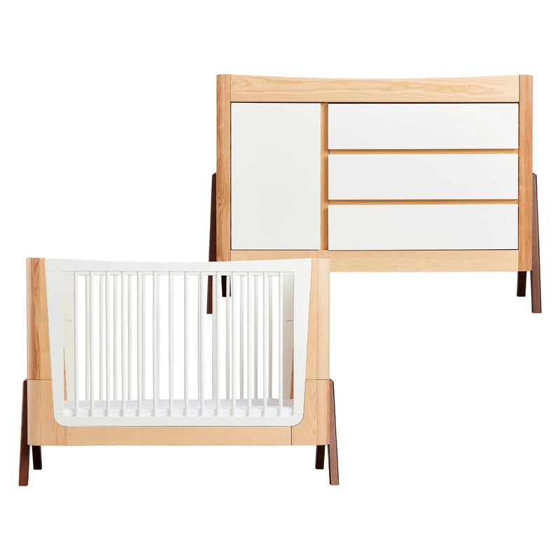 Hera 2 Piece Set - Cot & Dresser - Natural/Walnut