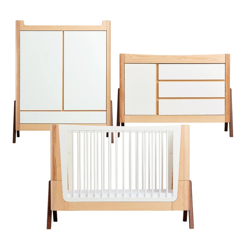 Hera 3 Piece Set - Cot, Dresser & Wardrobe - Natural/Walnut