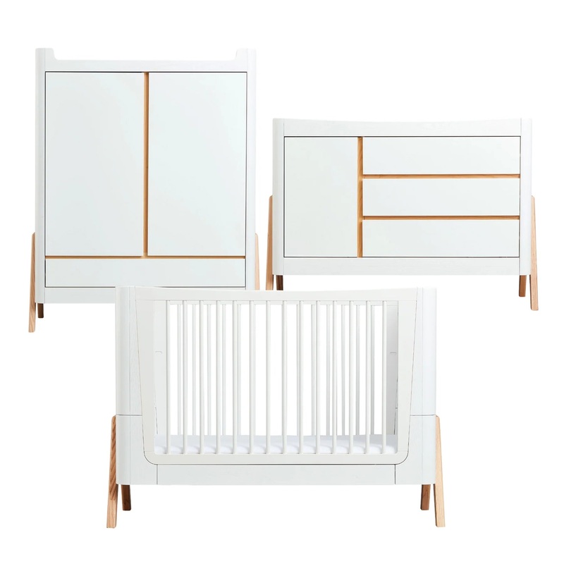 Hera 3 Piece Set - Cot, Dresser & Wardrobe - Scandi White/Natural