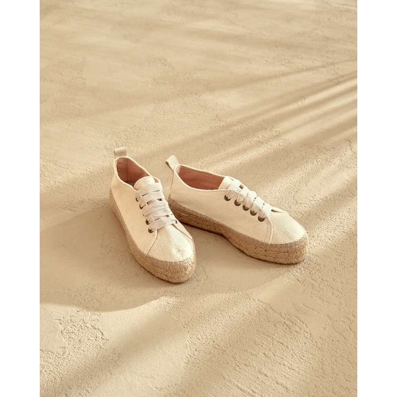 Women's La Havana Lace-Up Espadrilles - Organic Hemp White 35