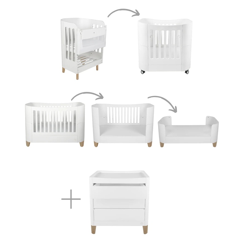 Serena All-in-One & Dresser Set - White/Natural