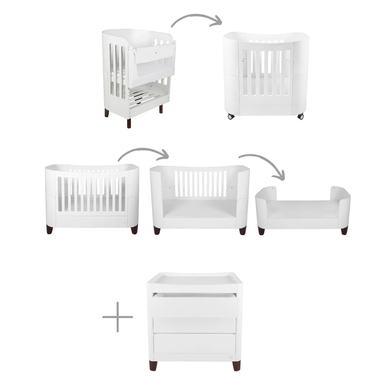 Serena All-in-One & Dresser Set - White/Walnut