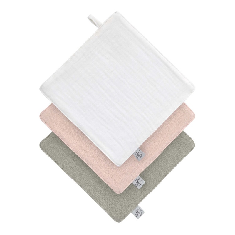 Muslin/Terry Washcloth 3 pcs GOTS milky/powder pink/olive