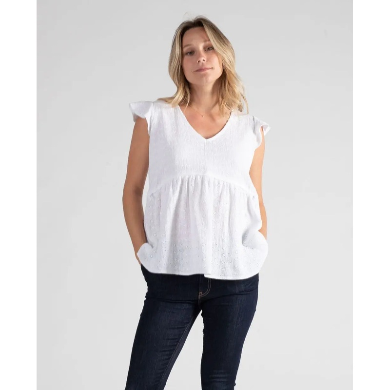 Suzanne white embroidered butterfly top for pregnancy and breastfeeding S