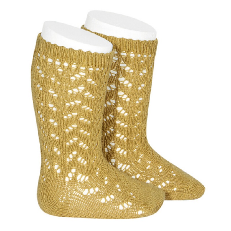 Warm Crochet Knee Socks - Mustard 6m/00