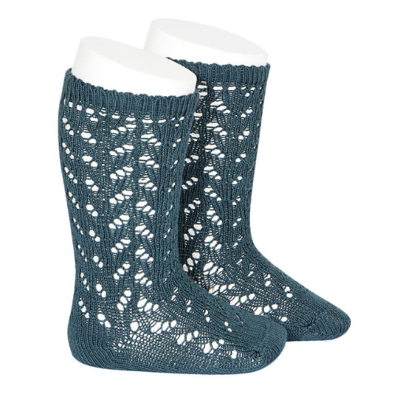 Warm Crochet Knee Socks - Petrol 6m/00