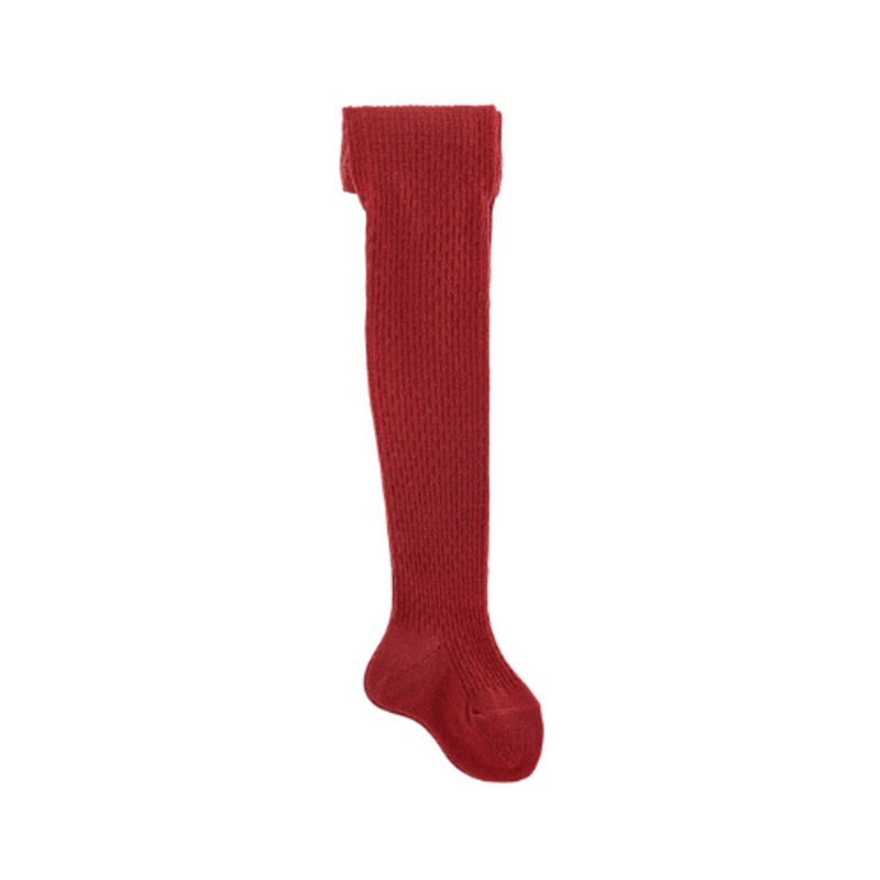 Wool Patterned Tights - Brick Red 3 months
