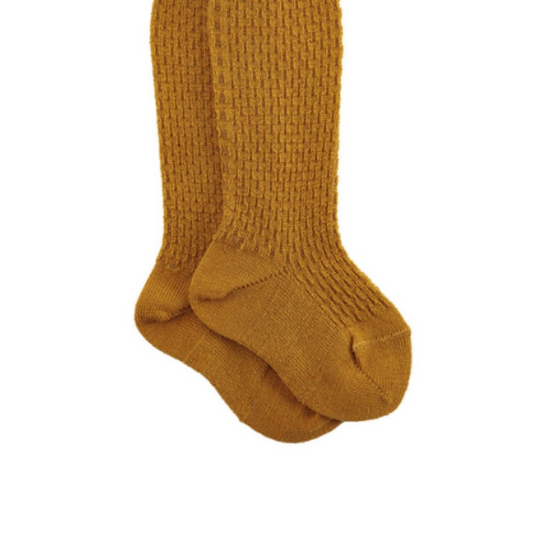 Wool Patterned Tights - Curry 3 months