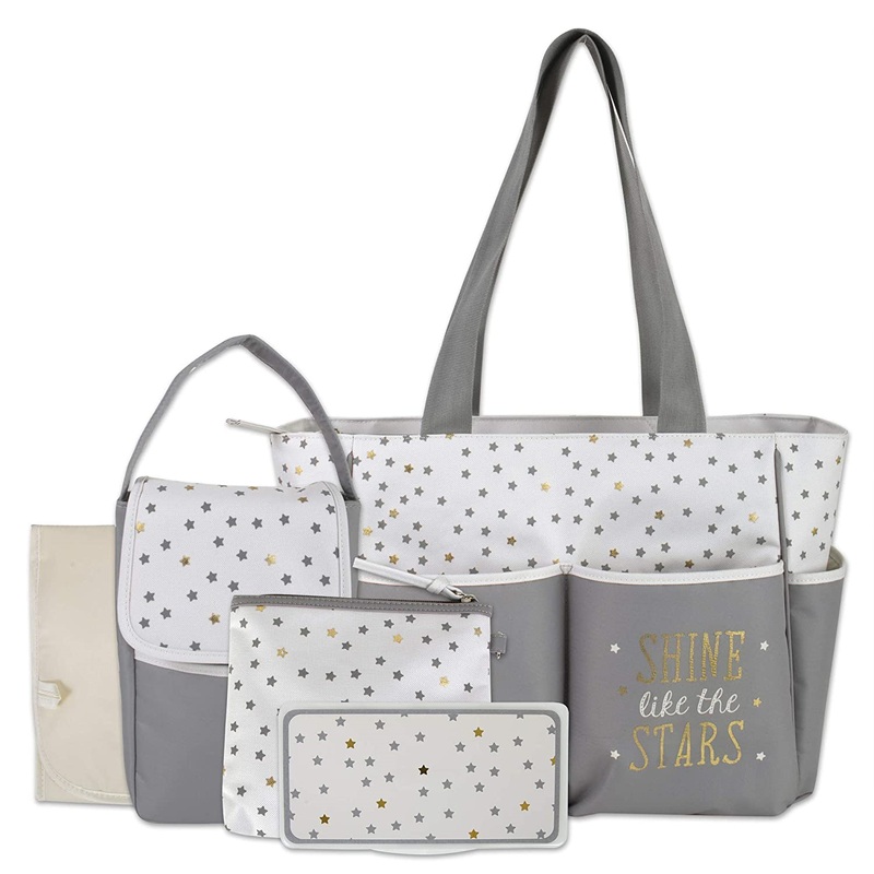 Baby Essentials 5-in-1 Diaper Bag Beige-Grey "Shine Little The Stars"