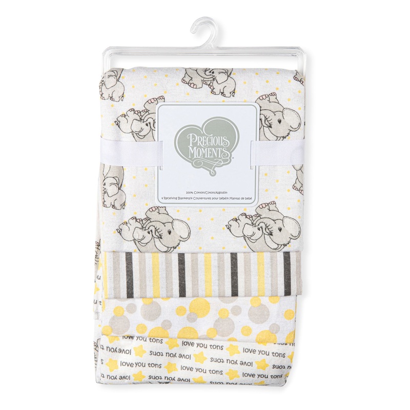 Precious Moments Love You Tons Flannel Receiving Blankets 4-Pack - Yellow Elephant