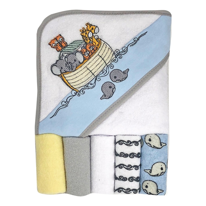 Precious Moments Noah's Ark Hooded Towel and Washcloth Set - Grey