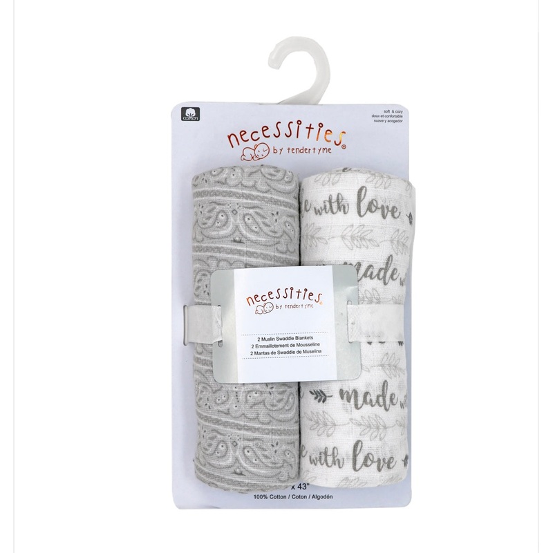 Rose Textile Muslin Swaddle Blanket 2-Pack - Made with Love Grey