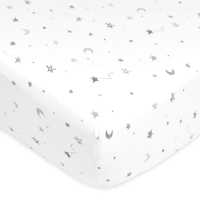 American Baby Printed Jersey Crib Sheets - Gray Stars & Moon