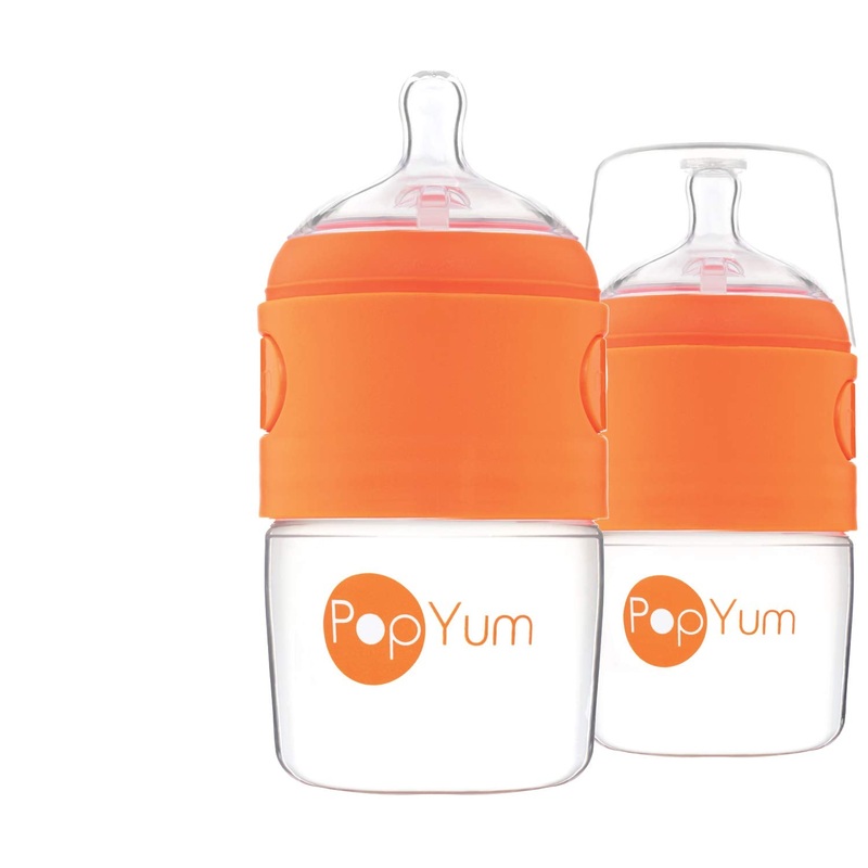 PopYum 5oz Anti-Colic Baby Bottle, 2-Pack Orange