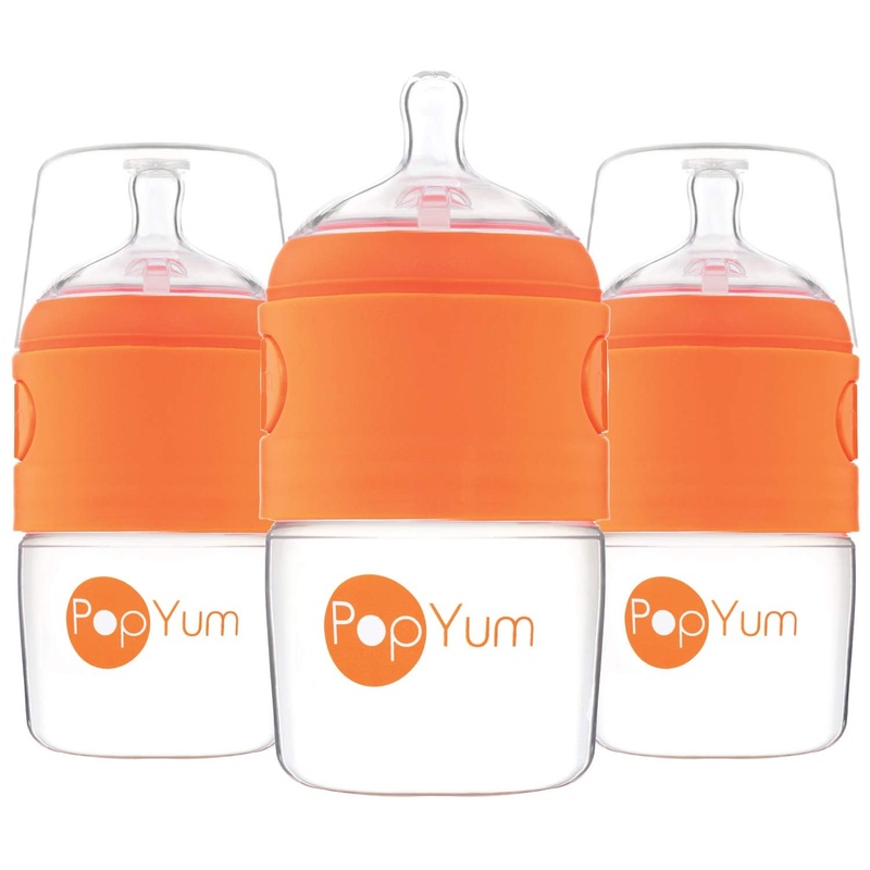 PopYum 5oz Anti-Colic Baby Bottle, 3-Pack Orange
