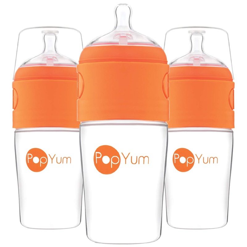 PopYum 9oz Anti-Colic Baby Bottle, 3-Pack Orange