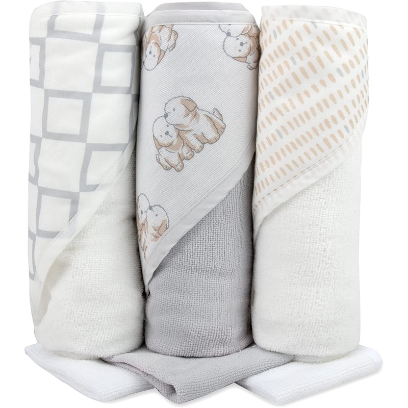 Baby Essentials 6-Pieces Hooded Towel and Washcloths Dog