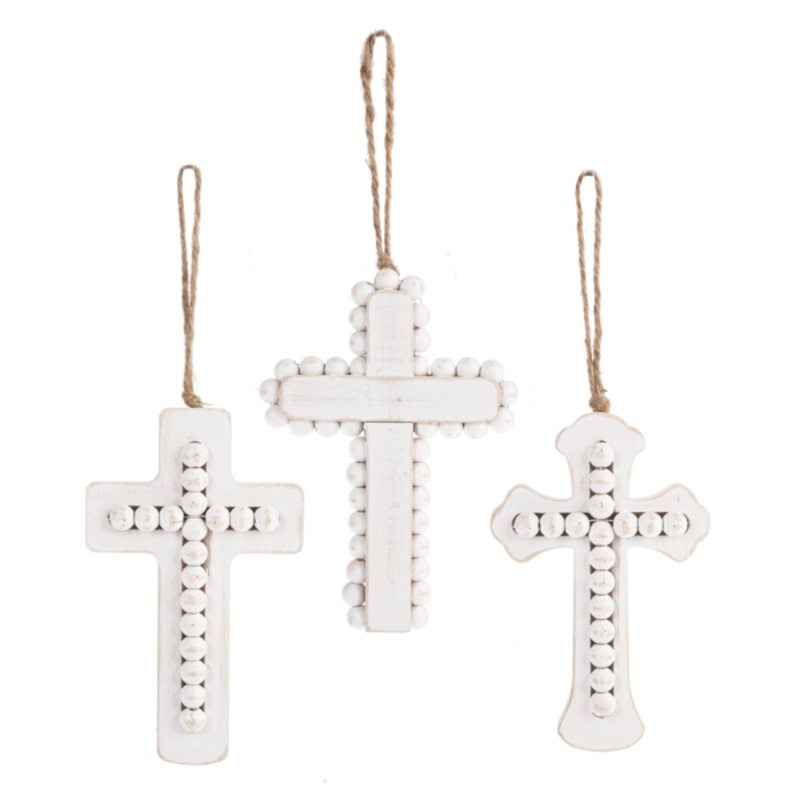 Ganz Whitewash Beaded Cross