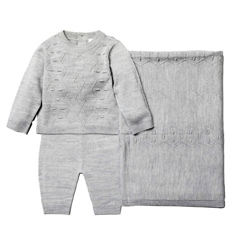 Rock A Bye Baby 3-Pieces Knitted Sweater Set, Grey 0-3 Months