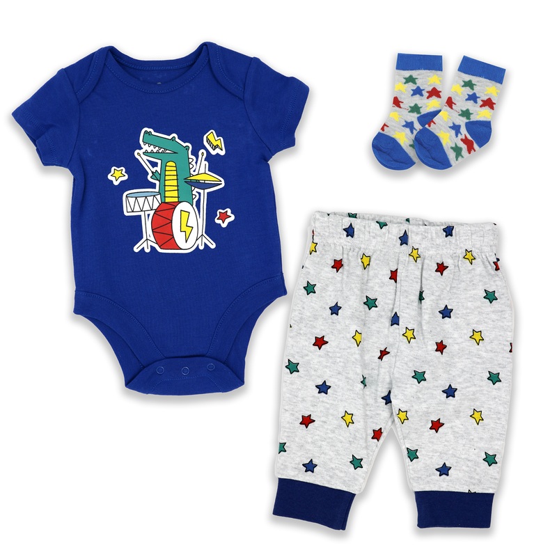 Rose Textiles Boy 3-Pieces Jogger Set, Crocodile Band 0-3 Month