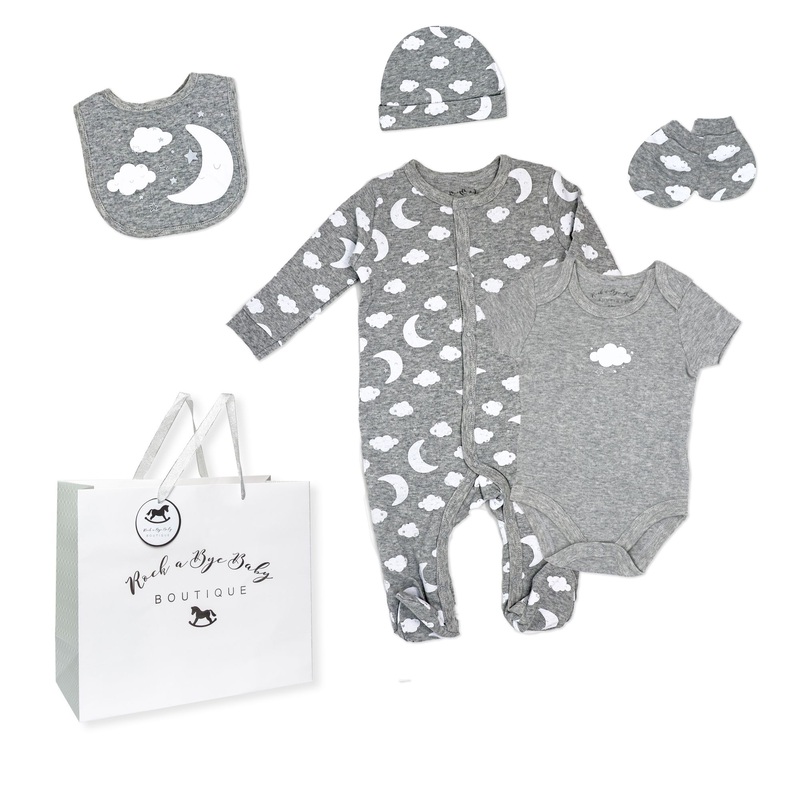 Rose Textiles Boys 5 Pieces Mesh Bag Set-Grey Moon Newborn