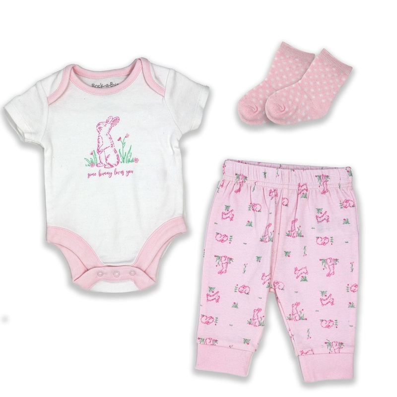 Rose Textiles Girl 3-Pieces Jogger Set, Bunny 0-3 Months
