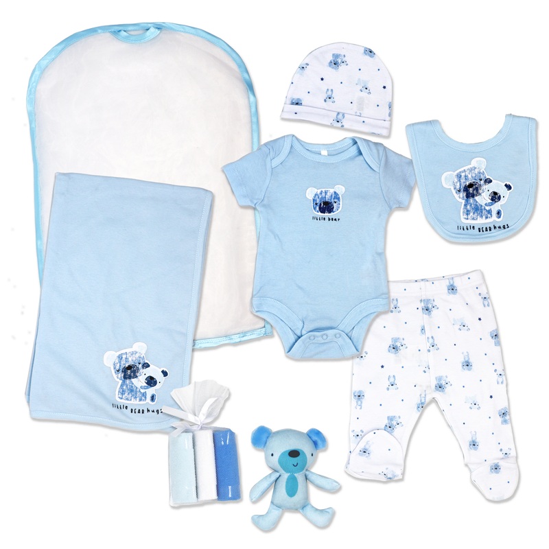 Rose Textiles Hug Me Bear Boy 10-Piece Take Me Home Mesh Bag Set New Born