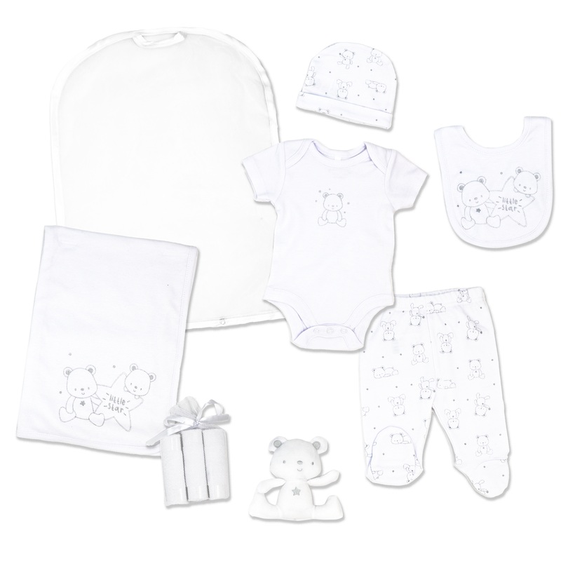 Rose Textiles Neutral Teddy Bear 10-Piece Take Me Home Mesh Bag Set New Born