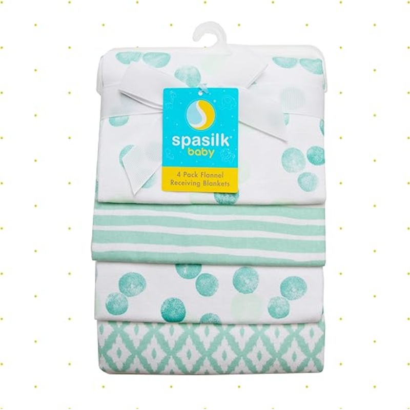 Spasilk 4 Pack Flannel Receiving Blankets - Green Dots