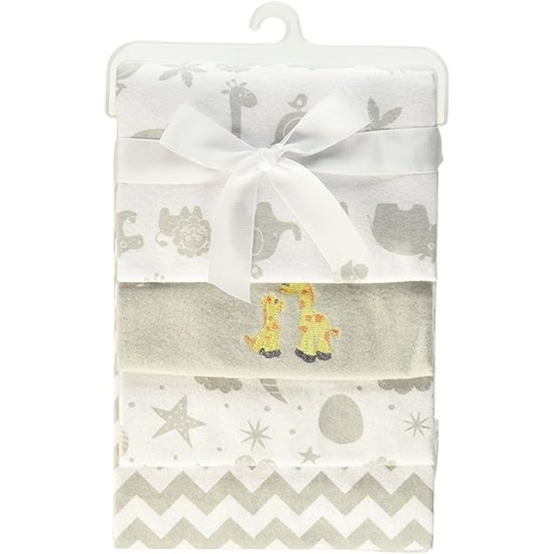Spasilk 4 Pack Flannel Receiving Blankets - Grey Animals
