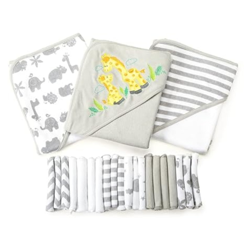 Spasilk Bath Hooded Towels & Washcloths, 23 Pieces Gift Set - Grey