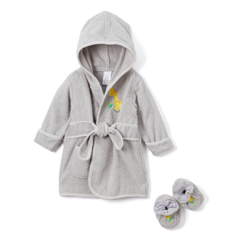 Spasilk Bathrobe With Booties - Grey Giraffe
