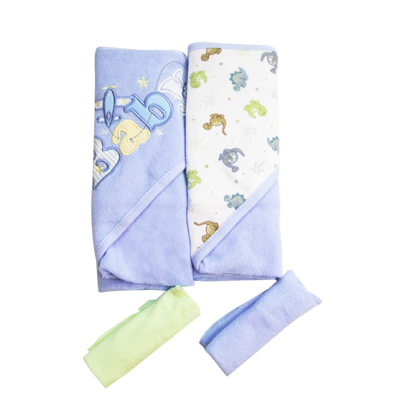 Spasilk Hooded Towel & Washcloths, 4PC Set - Baby Blue