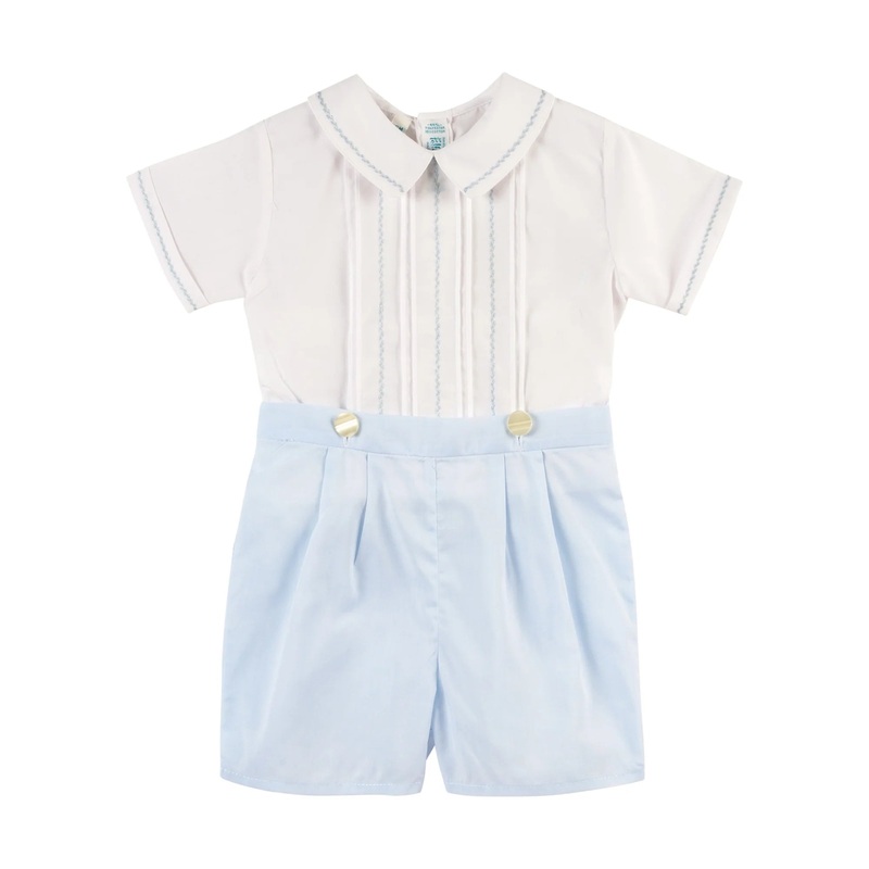 Boy Bobby Suit, White-Blue 3 Months