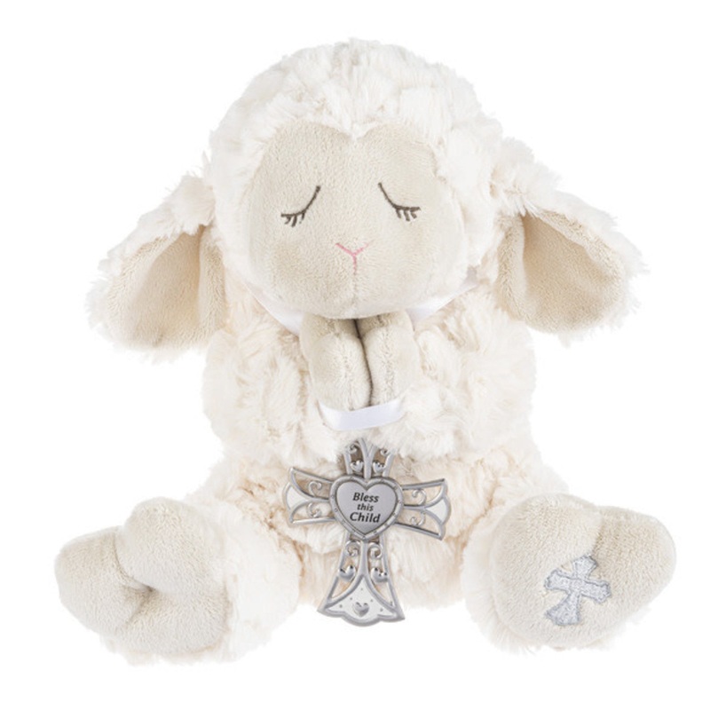 Ganz Serenity Lamb with Crib Cross Christening or Baptism Gift White